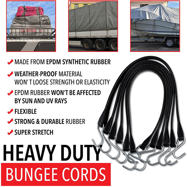 21'' Heavy Duty EPDM Black Rubber Tarp Straps