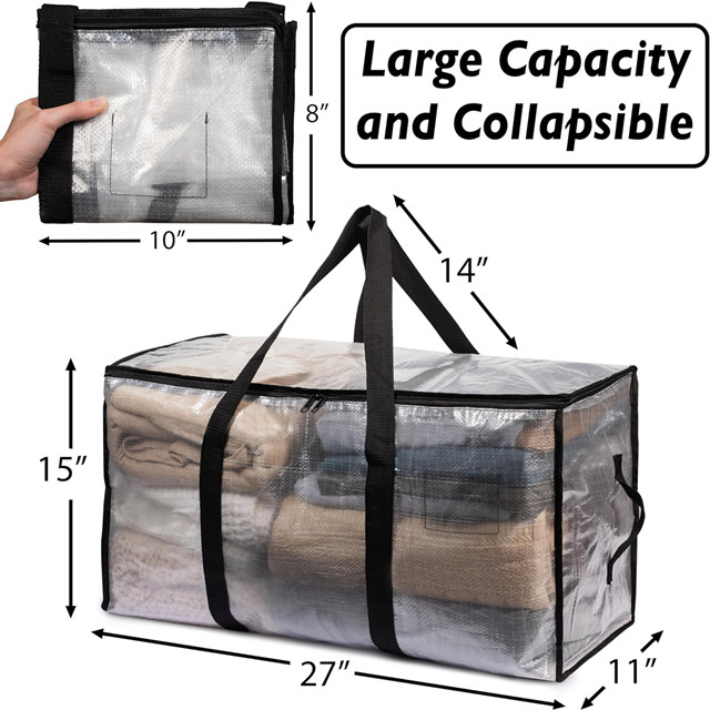 Extra Large Clear Storage Packing Bags with Backpack Straps